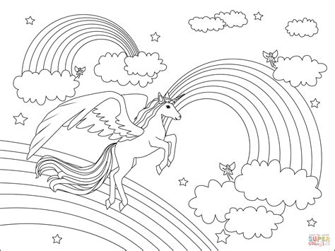 Winged Unicorn and Rainbow coloring page | Free Printable Coloring Pages