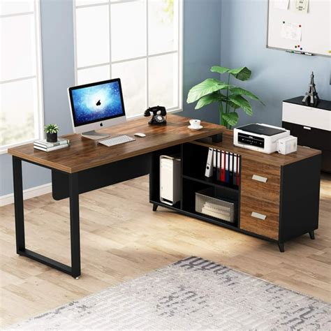 Tribesigns L-Shaped Computer Desk, 55 Inch Large Executive Office Desk with Drawers Business ...