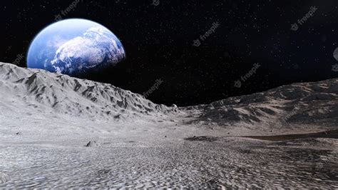 Premium Photo | 3d illustration View of the planet Earth from the surface of the MoonElements of ...