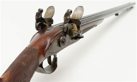 Extremely rare and fine condition double barrel flintlock rifle by ...