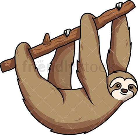 Sloth Hanging From Tree Branch Cartoon Vector Clipart - FriendlyStock