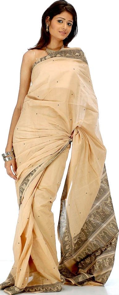 Wheat Baluchari Sari Depicting Draupadi's Cheer-Haran | Exotic India Art