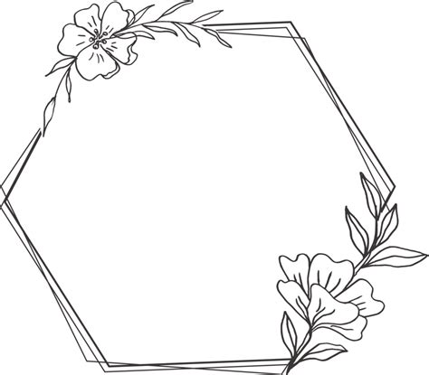 Minimalist floral frame with hand drawn leaf and shape simple floral border 21113338 PNG