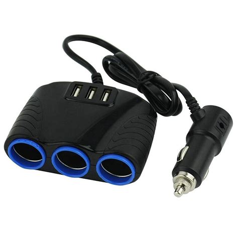 3 Way Car Cigarette Lighter Socket Power Adapter Multi Splitter Outlet Plug with USB Charging ...