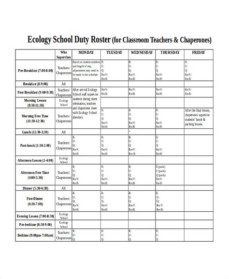 Duty Roster Template - 19+ Free Word, Excel, PDF Document Downloads | Free & Premium Templates