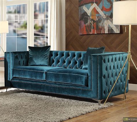 Modern Contempo - Valleria Dark Teal Velvet Sofa & Loveseat Living room set