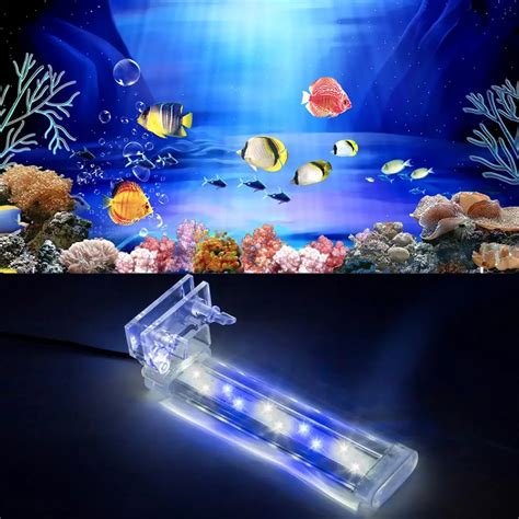 4 Types Aquarium Fish Tank LED Light Clip Blue/White Lights Plant Grow ...