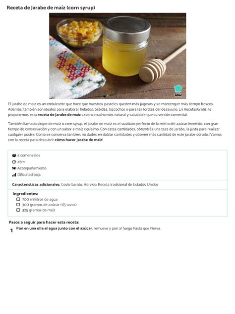 Jarabe de Maíz (Corn Syrup) - Recetas | PDF