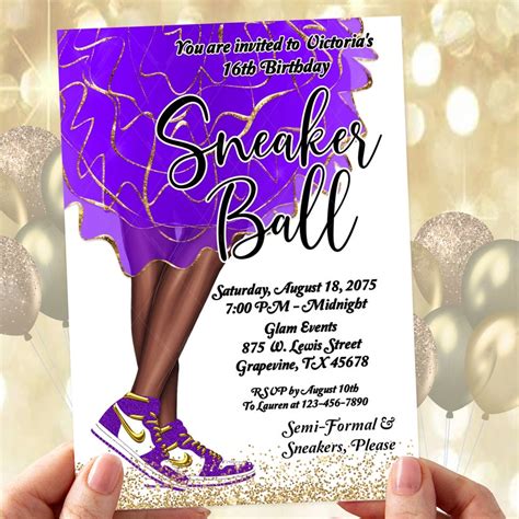 Purple Gold Sneaker Ball Invitations Sneaker Ball Invitation - Etsy