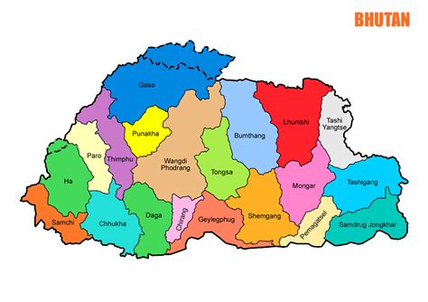 Map of Bhutan with district names. | Clipart Nepal