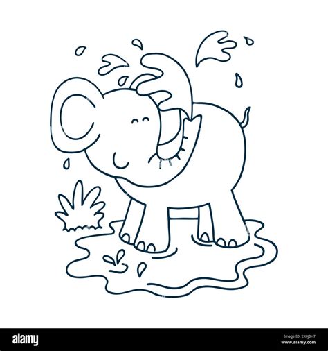 Vector illustration of baby elephant cartoon,Very Cute baby elephant standing.Outlined for ...