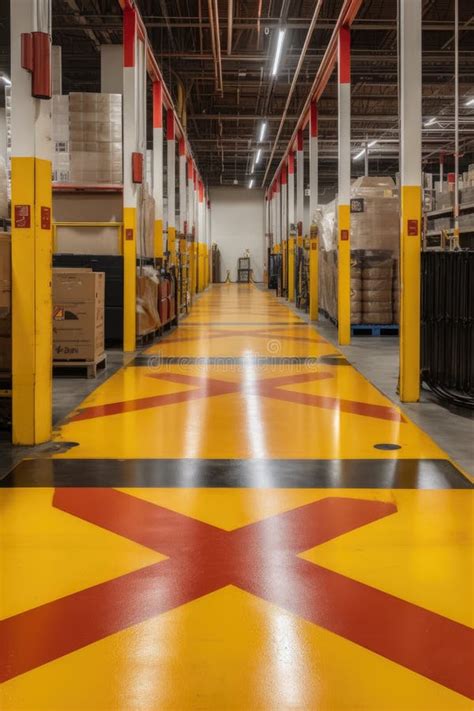 Warehouse Floor Marked with Safety and Directional Signs Stock Photo ...