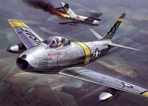 F-86 vs MiG-15 artwork : r/KoreanWar