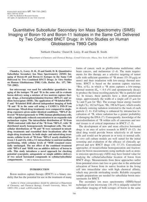 (PDF) Quantitative Subcellular Secondary Ion Mass Spectrometry (SIMS) Imaging of Boron-10 and ...