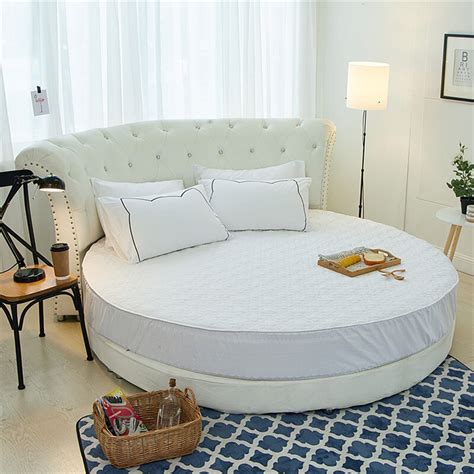 Hotel Round Quilted Mattress Cover 100% Cotton Fitted Sheet Romantic Round Bed Sheet Protector ...