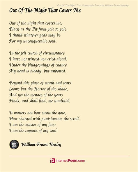 Out Of The Night That Covers Me Poem by William Ernest Henley