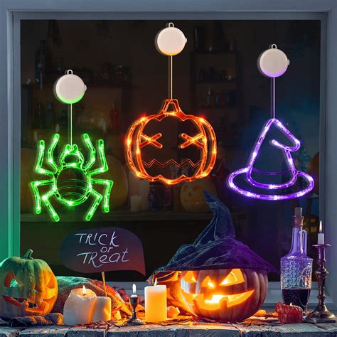 LOLStar Halloween Decorations 3 Pack Orange Pumpkin Green Spider Purple ...