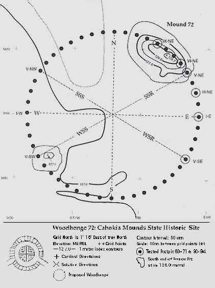 Topographic map of Mound 72 and 96 location at the Cahokia site in Illinois, USA,, along with ...