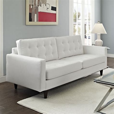 Modway Empress Midcentury White Faux Leather Sofa in the Couches, Sofas ...