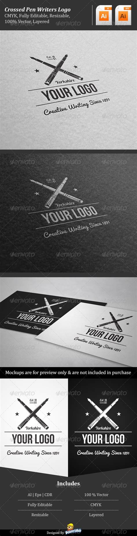 Crossed Pen Writers - Logo Design Template Vector #logotype Download it here: http ...