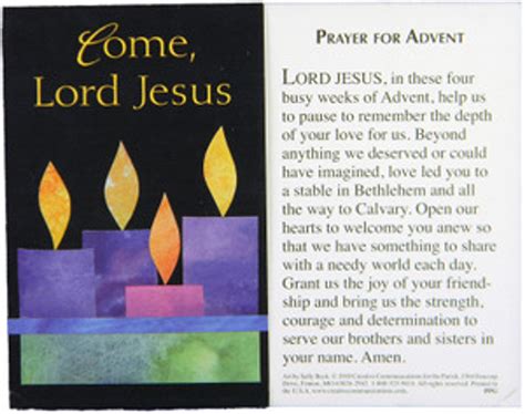 Come Lord Jesus Advent Prayer Card - Our Daily Bread Catholic Gifts