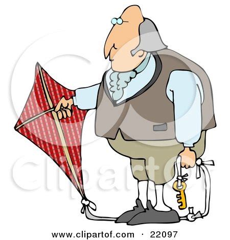 Benjamin Franklin Holding A Red Kite With A Key On The Ropes While Conducting His Electrical ...