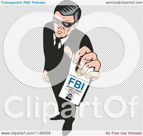 Clipart of a Retro Secret Agent Holding up an FBI Badge - Royalty Free Vector Illustration by ...