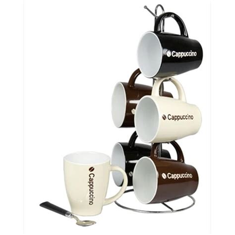 6-Piece Mug Set with Stand, Cappuccino - Walmart.com - Walmart.com