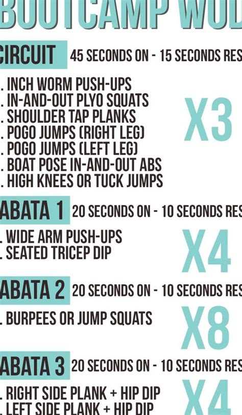 Boot Camp Workout Ideas | Examples and Forms | Bootcamp workout plan ...