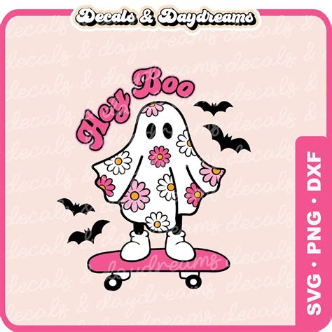 Cute Ghost Svg, Hey Boo Ghost Svg, Cute Ghost PNG, Flower Ghost Svg ...