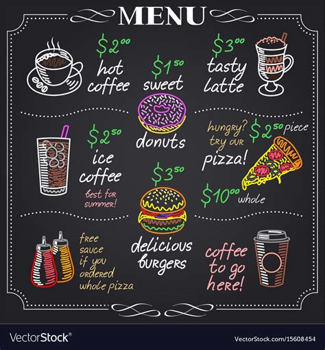 Cafe menu design on chalkboard vector image on VectorStock in 2024 | Cafe menu design ...