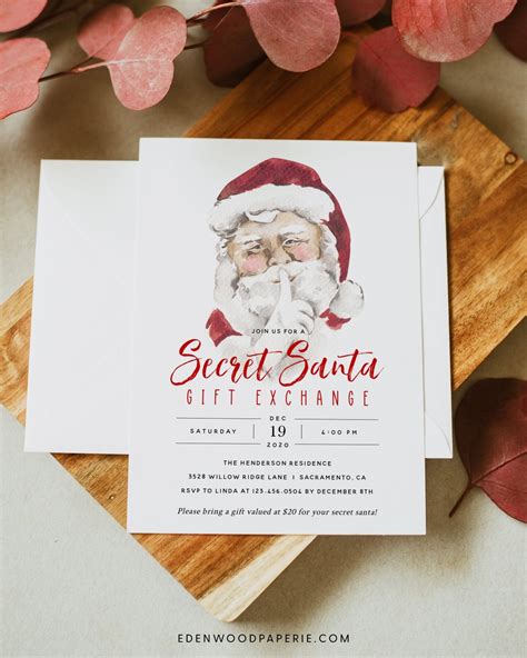 Christmas Secret Santa Invitation, Holiday Gift Exchange Party Invitation Template, Printable ...