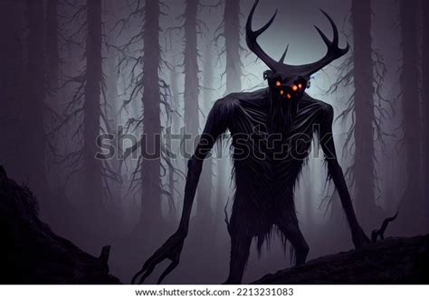 Creepy Wendigo Shadow Monster Forest Background Stock Illustration ...