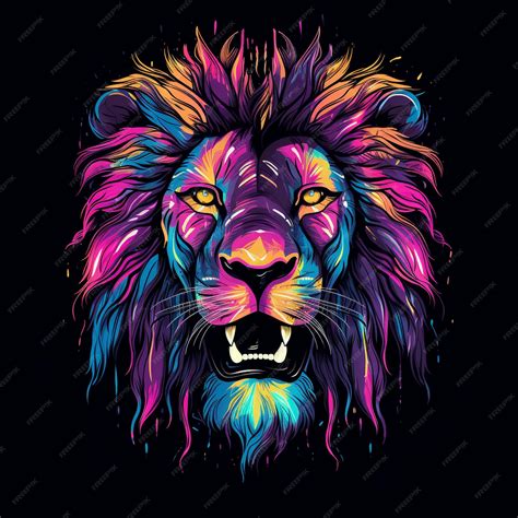 Premium Photo | A lion with a colorful mane is shown in a black background.