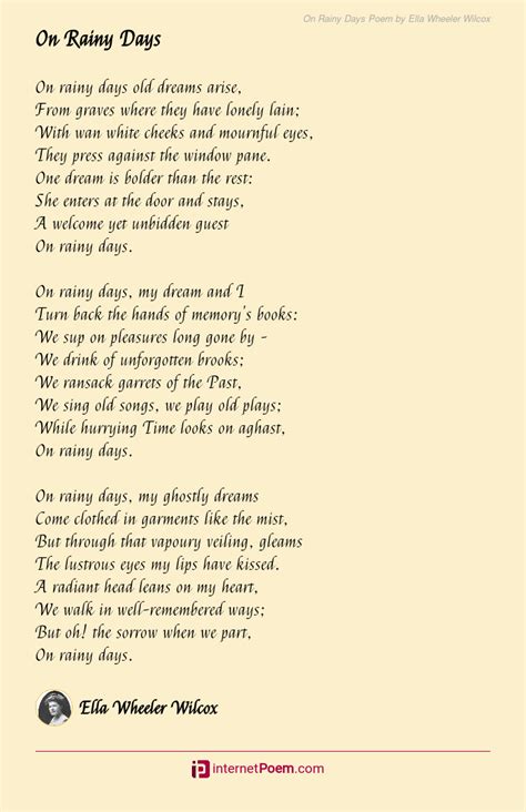 On Rainy Days Poem by Ella Wheeler Wilcox