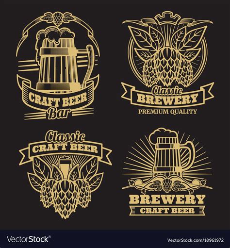 Vintage craft classic beer labels on black Vector Image | Classic beer labels, Beer label, Craft ...