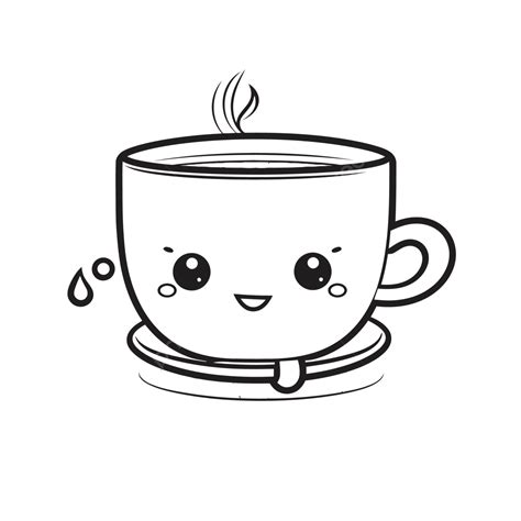 Illustration Of Cute Coffee Cup Outline Sketch Drawing Vector, Coffee ...