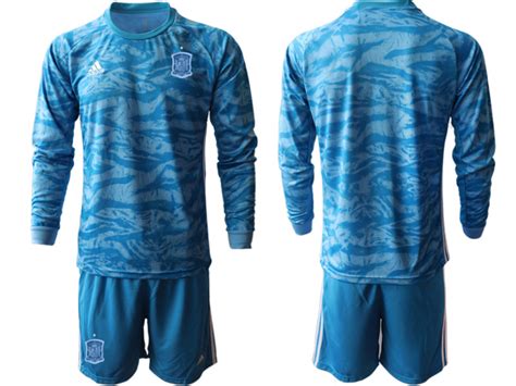 Youth Spain National Soccer Team Blue Goalkeeper Long Sleeves Jersey