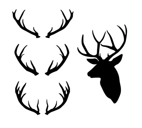 A set of silhouettes of deer or elk antlers. Vector black deer head ...