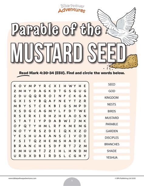 Parable of the Mustard Seed word search (PDF) – Bible Pathway Adventures