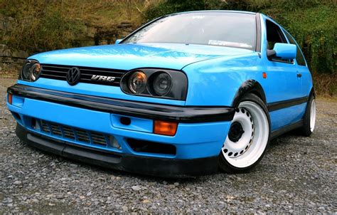 Wallpaper volkswagen, golf, blue, tuning, germany, low, r32, stance ...