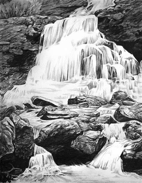 Waterfall Drawing by Aaron Spong