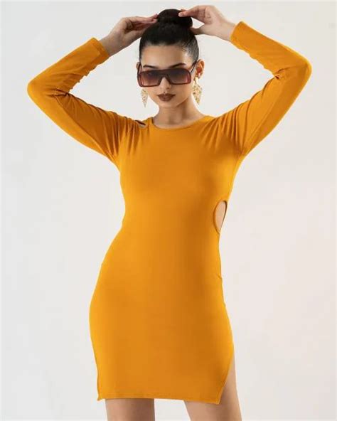 Buy 14 Fab Women Cotton Blend Mustard Color Dress For Women Online at Best Prices in India ...