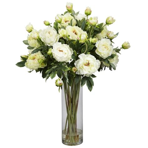 Nearly Natural Giant Peony Silk Flower Arrangement, White - Walmart.com - Walmart.com