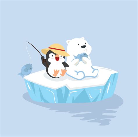 Cartoon happy polar bear with penguin sit on ice floe 2921475 Vector Art at Vecteezy