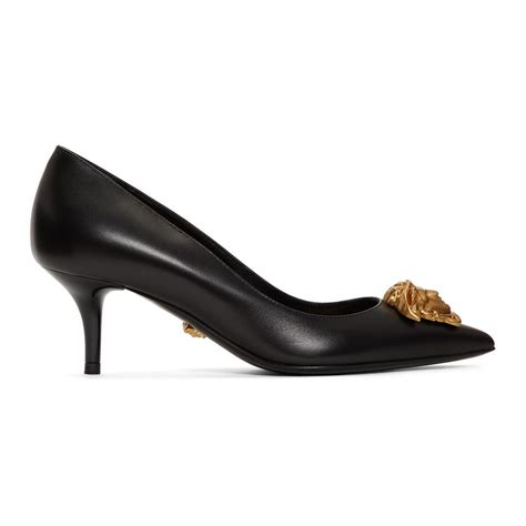 Versace Leather Black Tribute Medusa Heels in Gold (Metallic) - Lyst