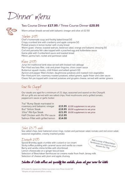 restaurant menu - Jurys Inn