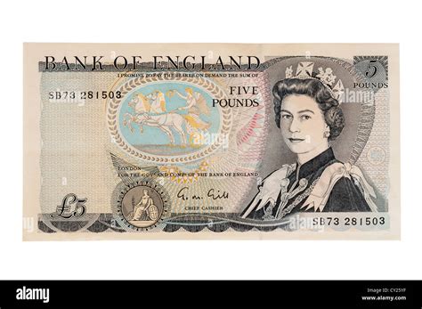 An old style five pound note ( english currency ) on a white background Stock Photo - Alamy