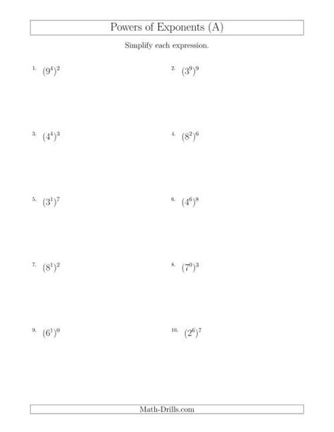 Powers of Exponents (All Positive) (A)