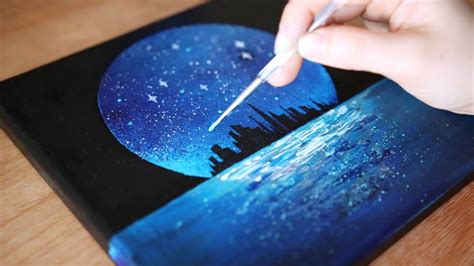 Black Canvas Acrylic Painting | night landscape painting | Painting ...